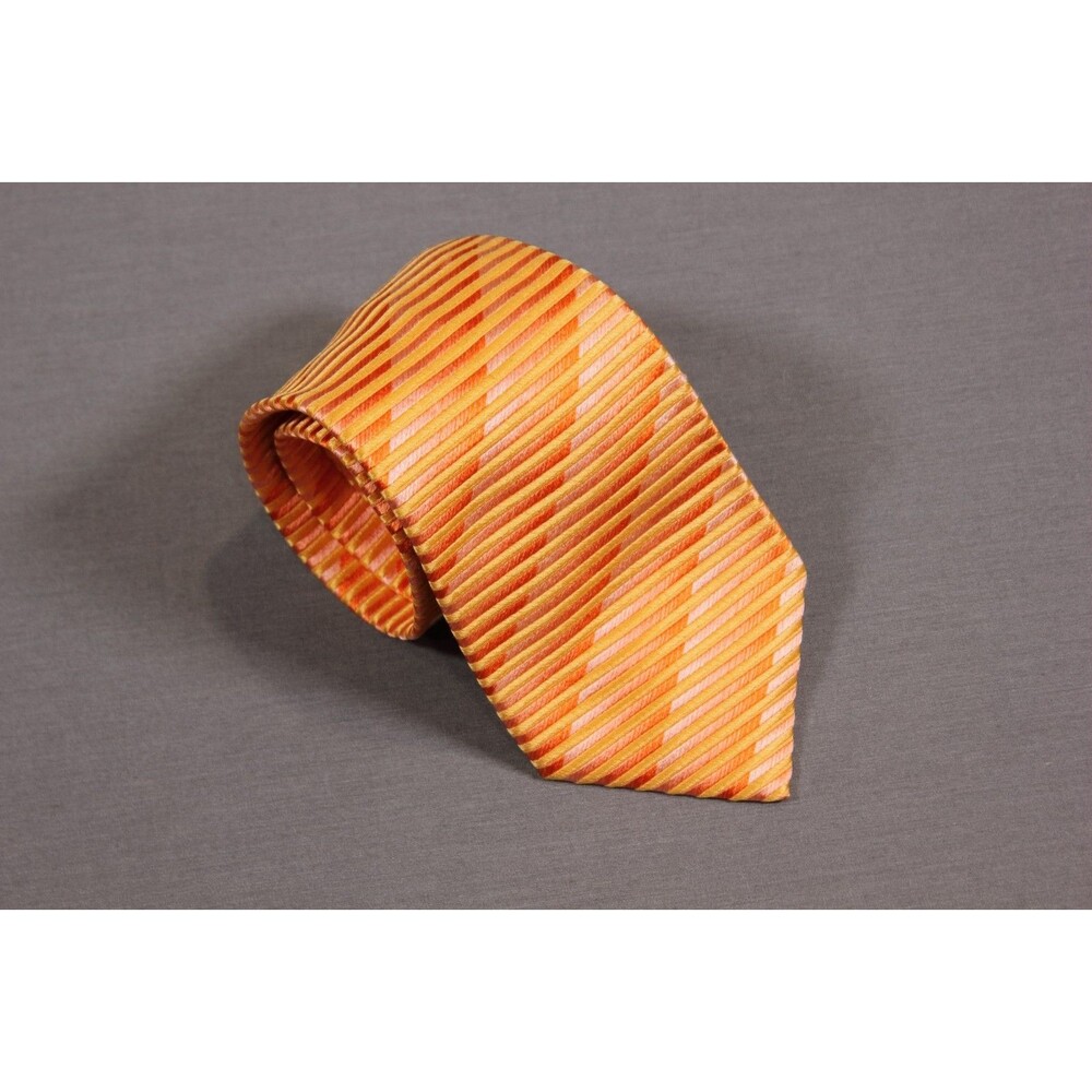 TED BAKER London Men's 100% Silk Tie Orange Striped Hand Tailored in USA 3.5"